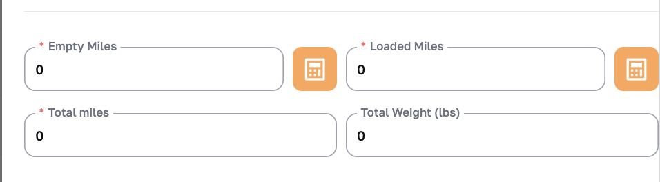 Empty, loaded and total miles on the Add Load form