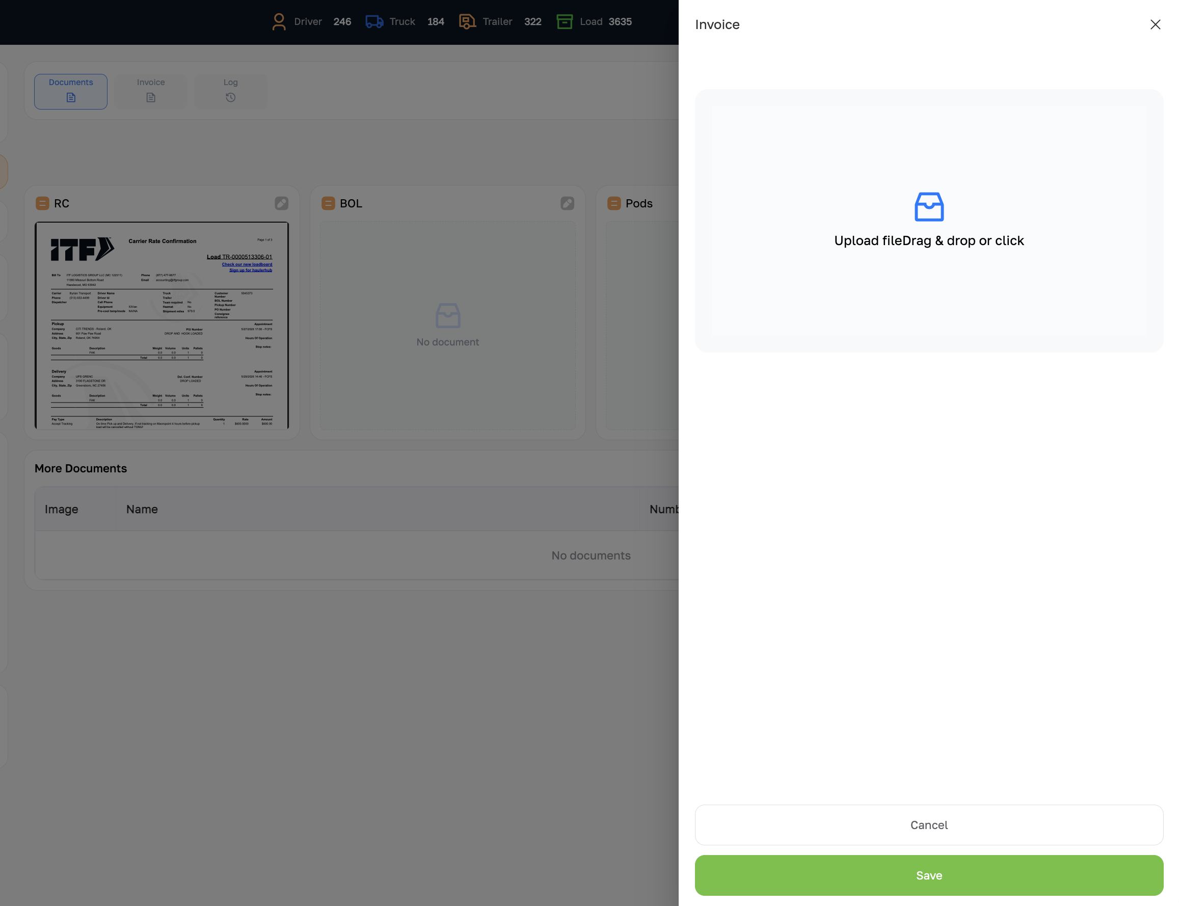 Upload Invoice drawer