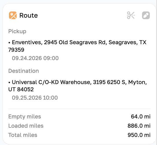 Load Info — Route card