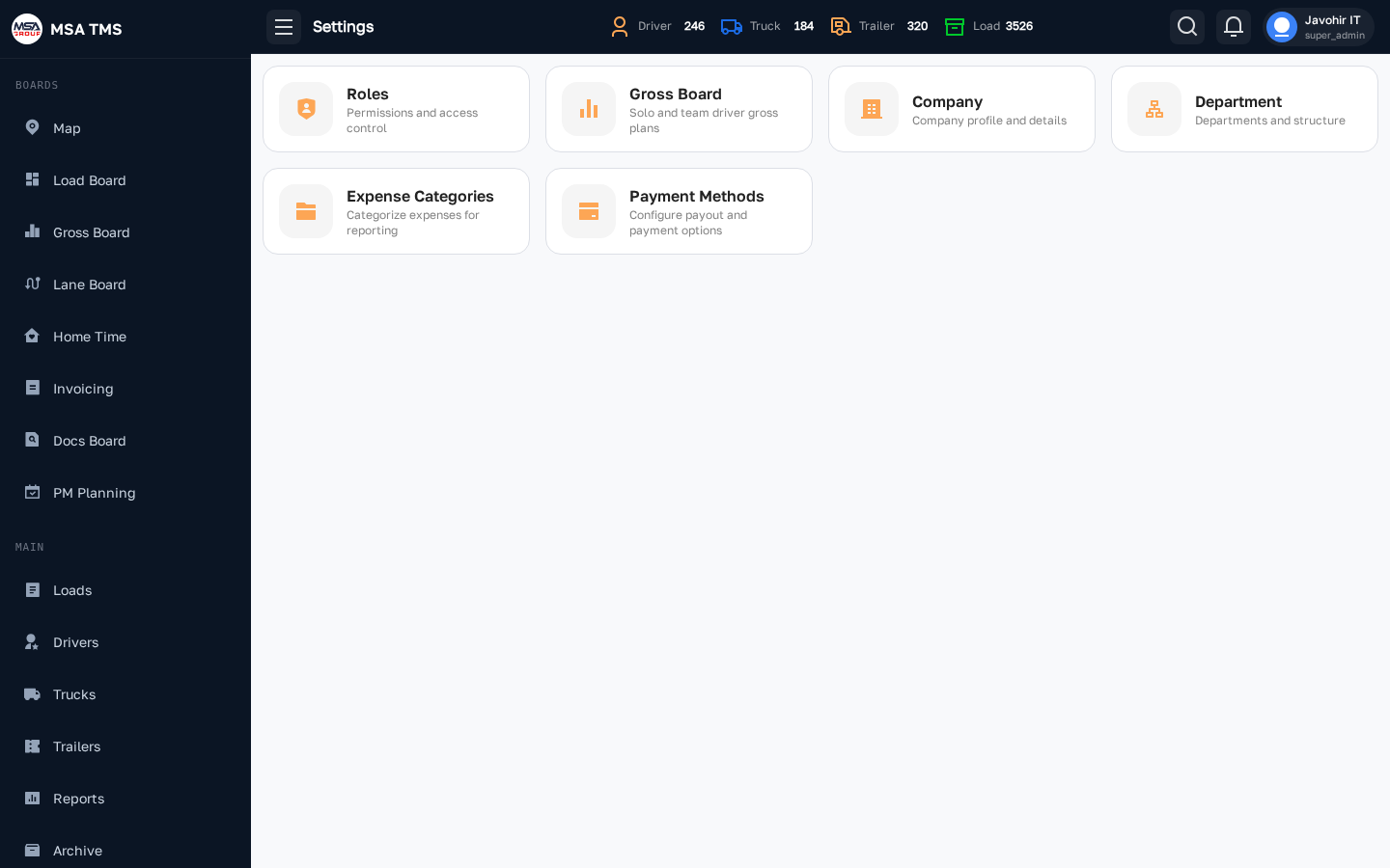 Settings hub